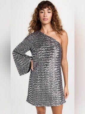Borgo De Nor One-Shoulder Vida Silver Sequin Mini Dress